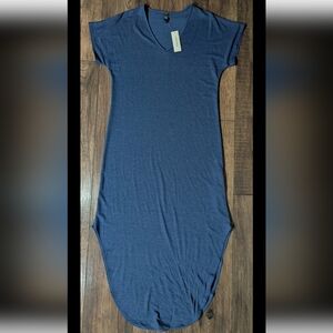ALYA Women's Slate Dusty Blue Jersey T-Shirt Maxi Dress Round Hemline Size S NWT